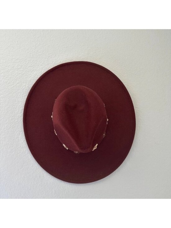 Anthropologie Wool Blend Boho Burgundy Ranch Hat Gilded Charm Adjustable NWT O/S main image 4